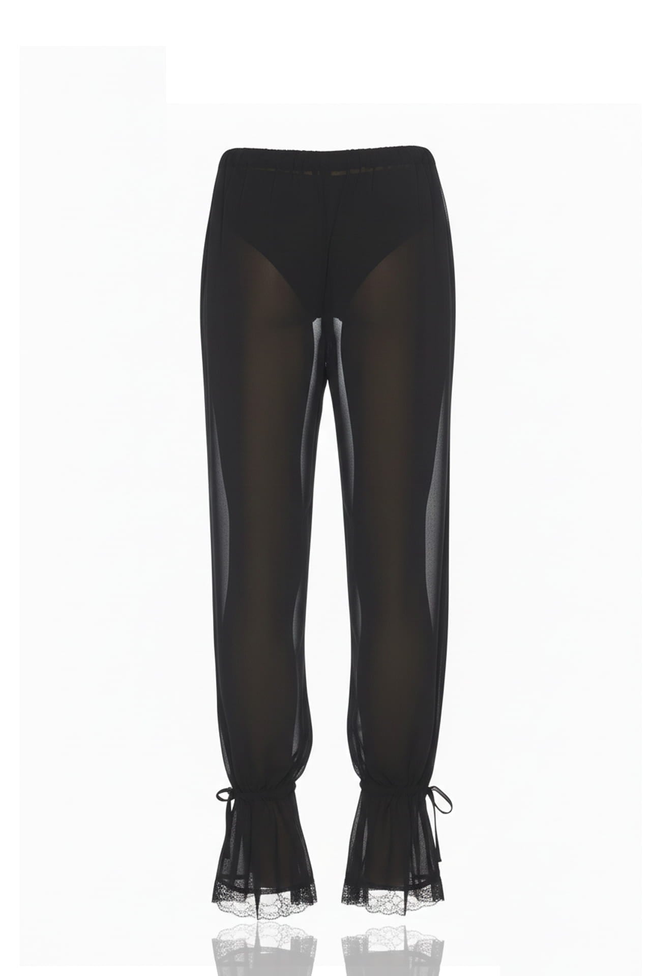 Sheer Caviar Black Balloon Leg Pants | Chiffon Transparent Pants