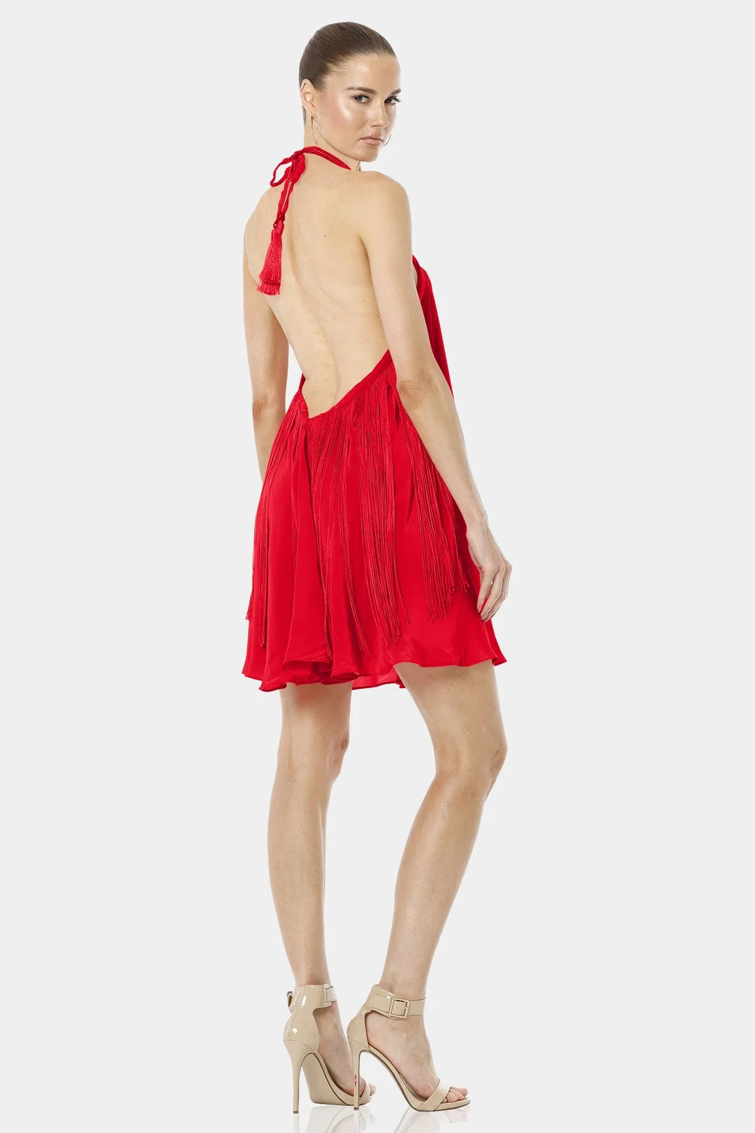 stylish halter, summer mini, cool color, flirty dress, lightweight fit, warm season, chic silhouette, modern mini, soft texture