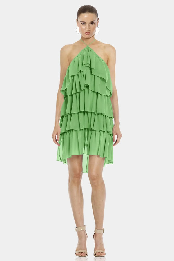 Mint Green Chiffon Dress With Playful Ruffles