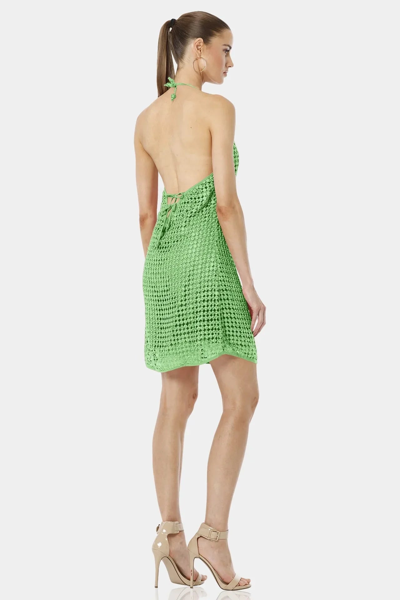 slim fit dress slacks Laverna Ruched Backless Halterneck Gown in Mint main image 0