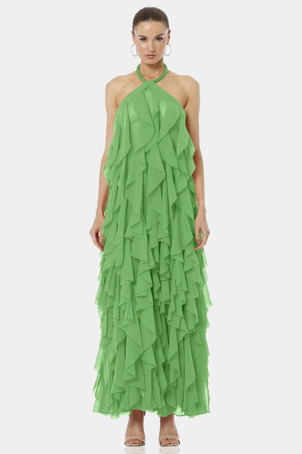 Mint Green Tiered Ruffle Dress With Ruffles