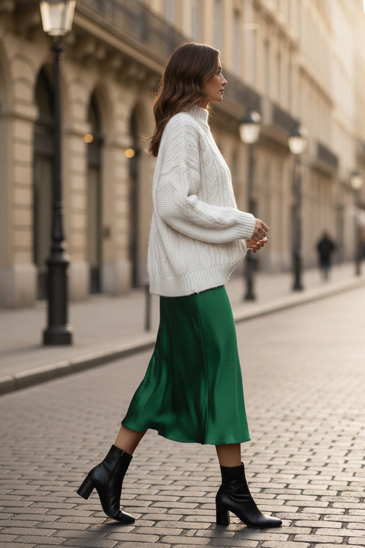 Satin Midi Skirt | Designer Bias Midi Skirt | Emerald Green Skirts