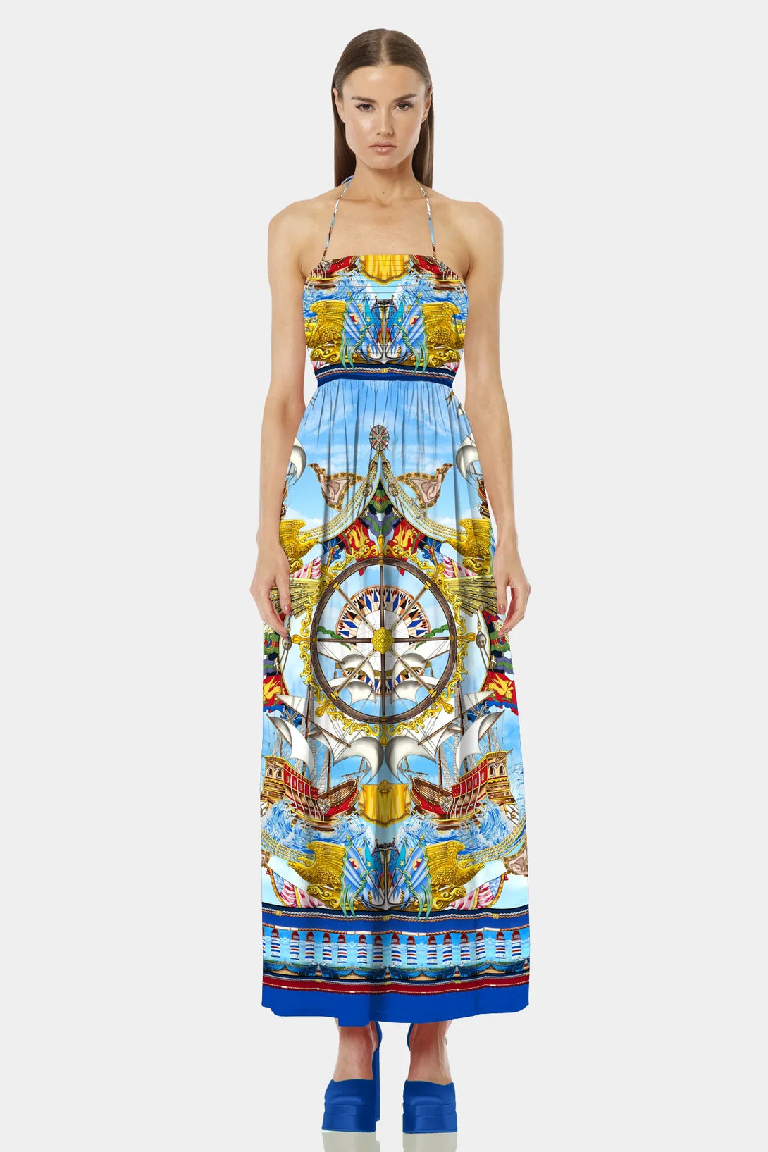 S Nautical Flair Long Blue Dress S Nautical Flair Long Blue Dress