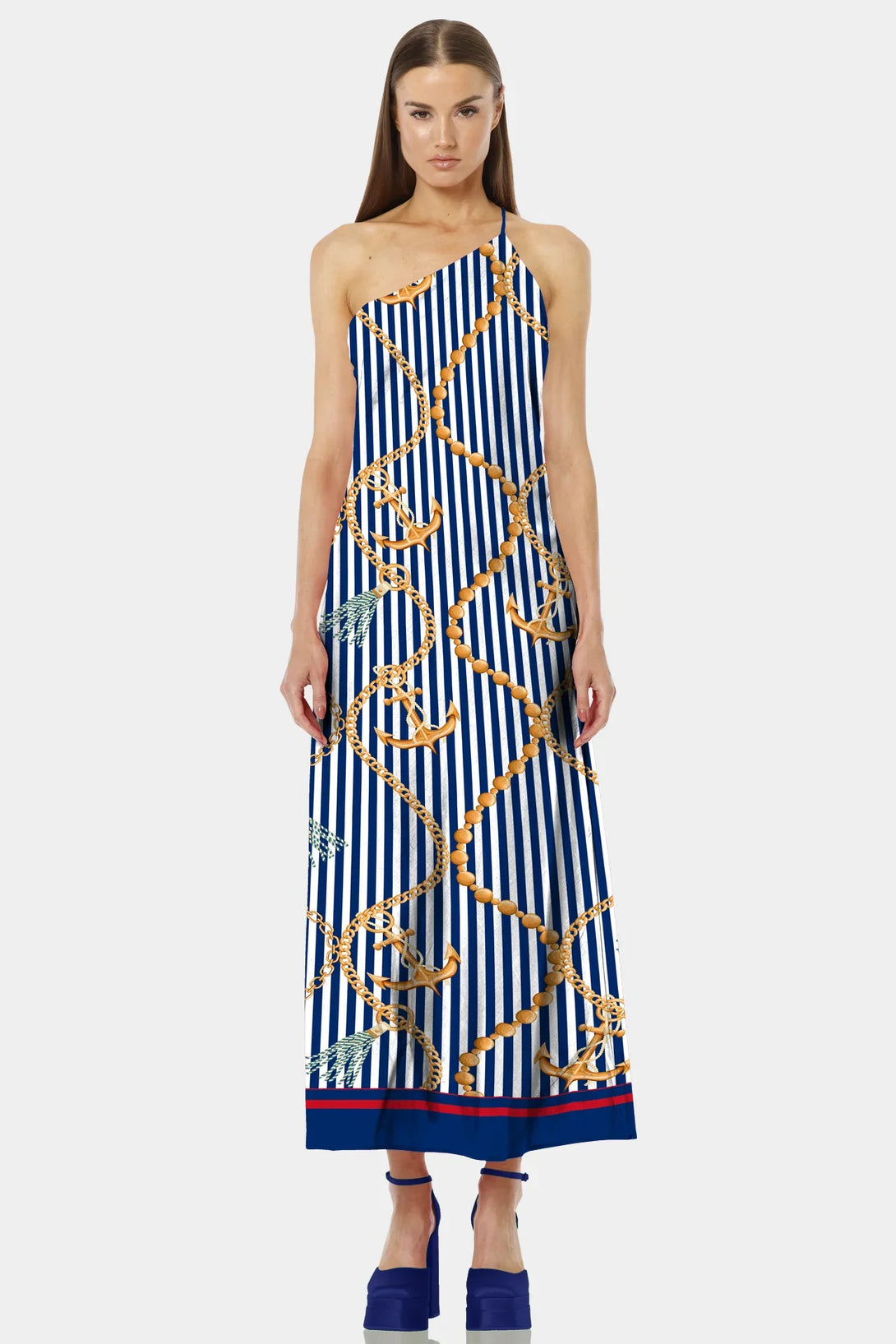 S Nautical Stripes Long One Piece Dress S Nautical Stripes Long One Piece Dress