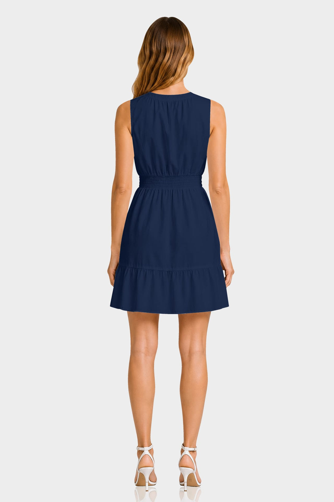 S Navy 3D Floral Appliqué Cotton Mini Dress with Side Pockets – Brunch Dress