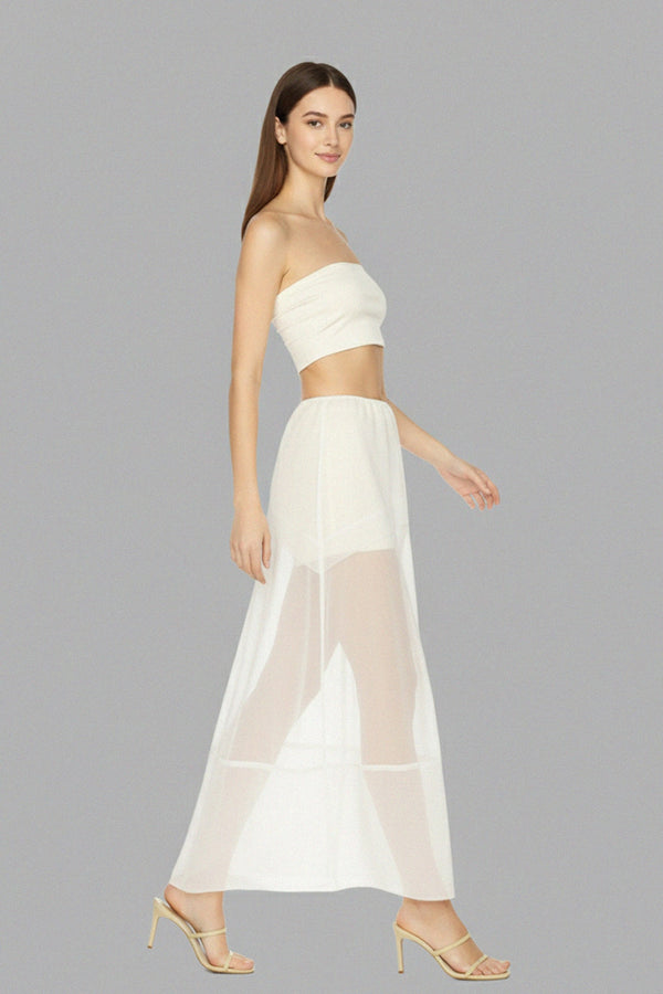 Ethereal Sheer Maxi Crepe Skirt Ivory – Summer Resort Long Transparent Skirt Extra large