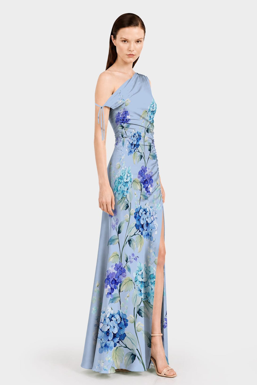 blue floral designer dress Sky Hydrangea One Shoulder Maxi – Shahida Parides Lily dress