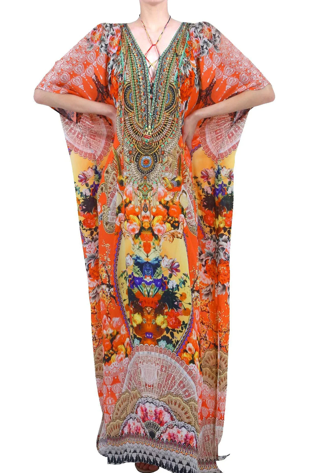 ladies long kaftan dresses Oussum Women's Plus Size Kaftan Dresses Boho Long Maxi Dress Ladies Casual Hippie Kimono Sleeve Loose Caftan Online, Size: XL, Orange