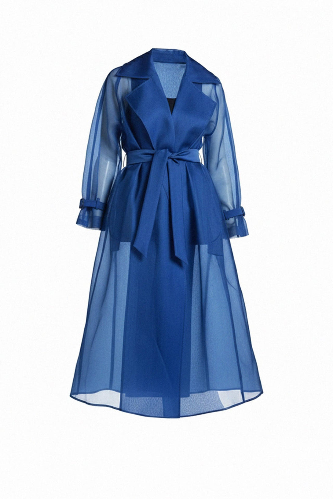Organza long trench coat for timeless outerwear style, Shahida,