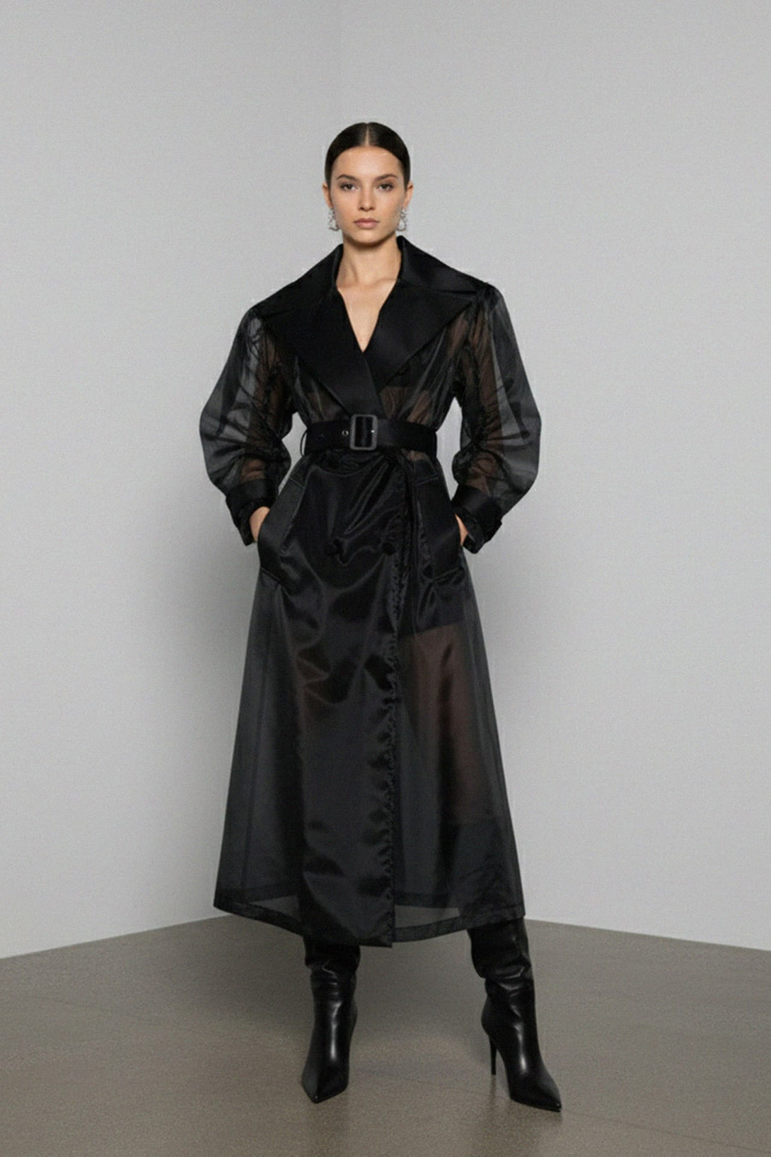 Elegant see-through organza trench coat, Shahida,