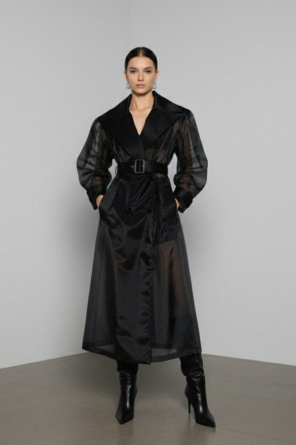 Elegant see-through organza trench coat, Shahida,
