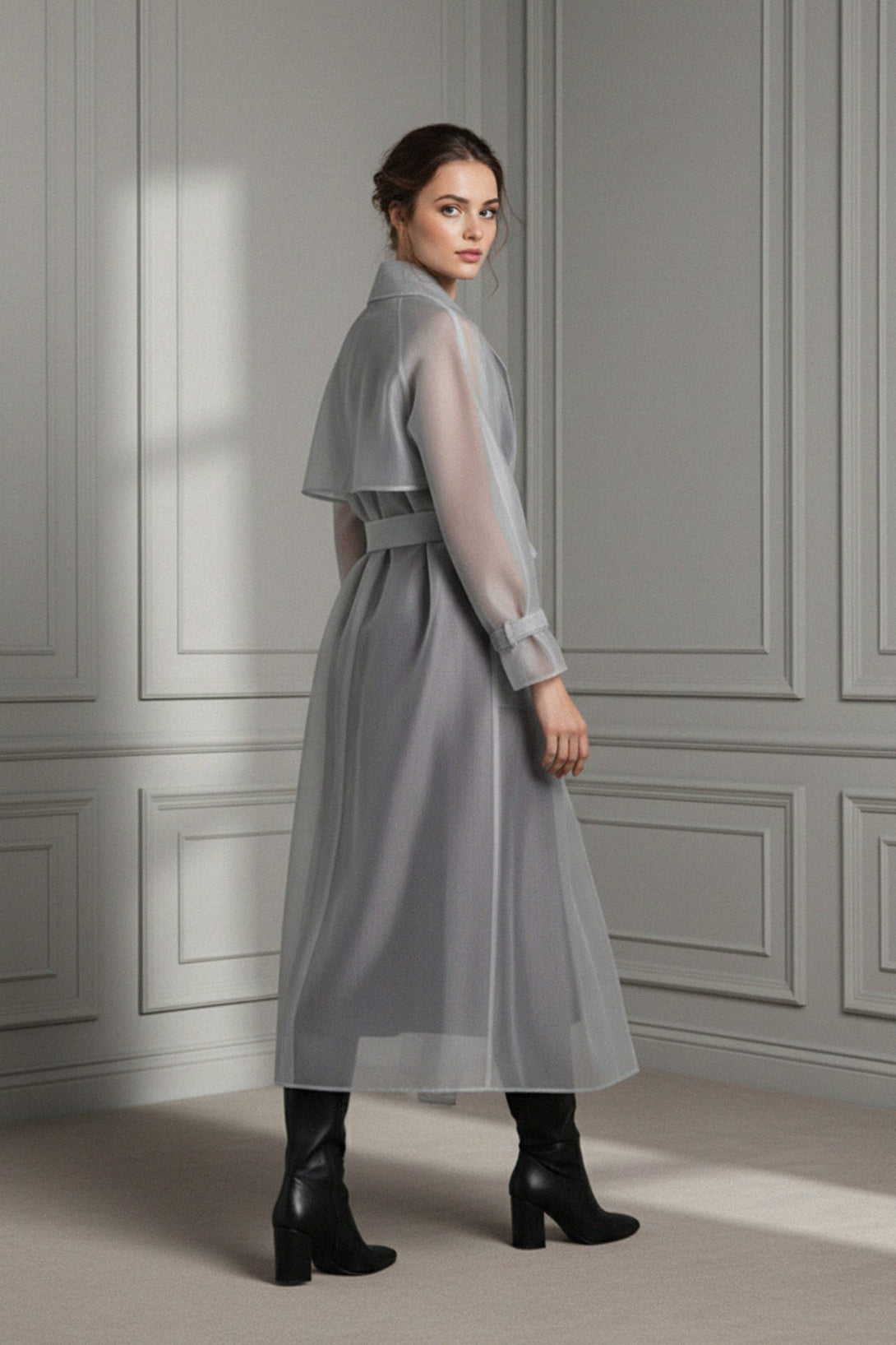 Long organza coat for spring and summer wear, Shahida,