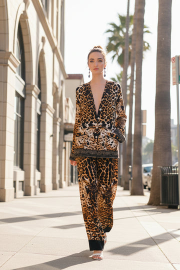 Panthar Print Straight Leg Pants