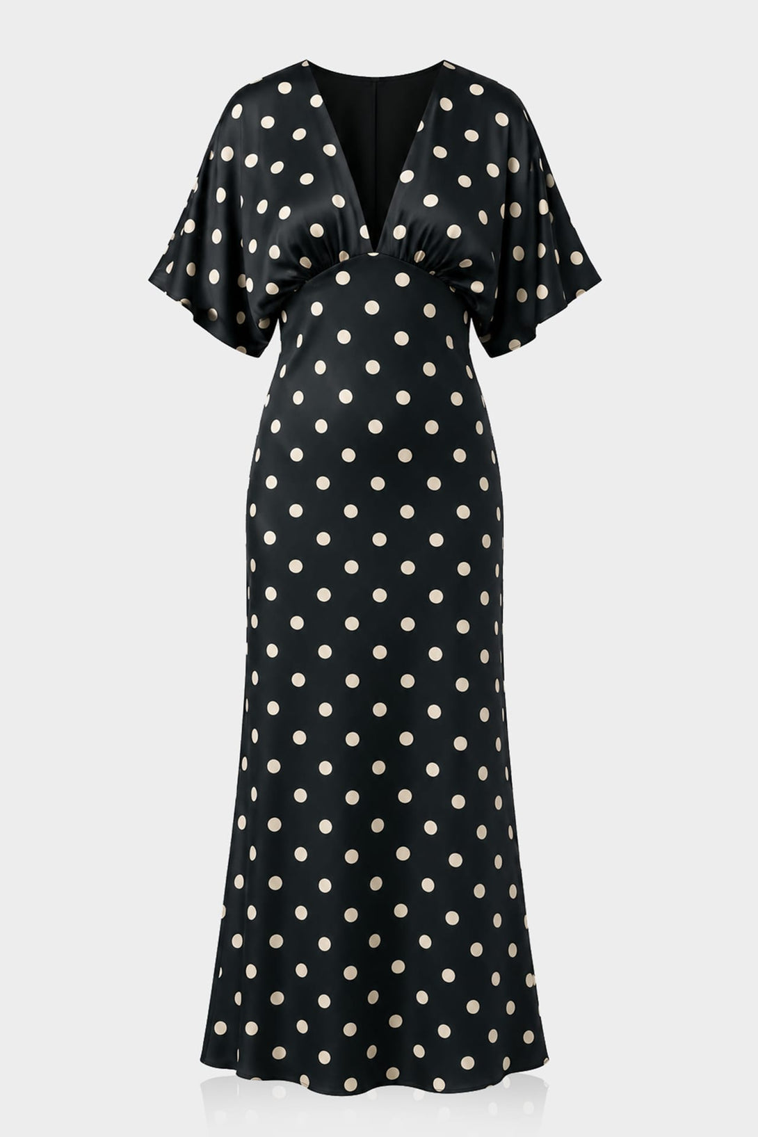 Standard / XS Black and White Polka Dot Deep-V Flutter-Sleeve Satin A-Line Wedding Guest Dress