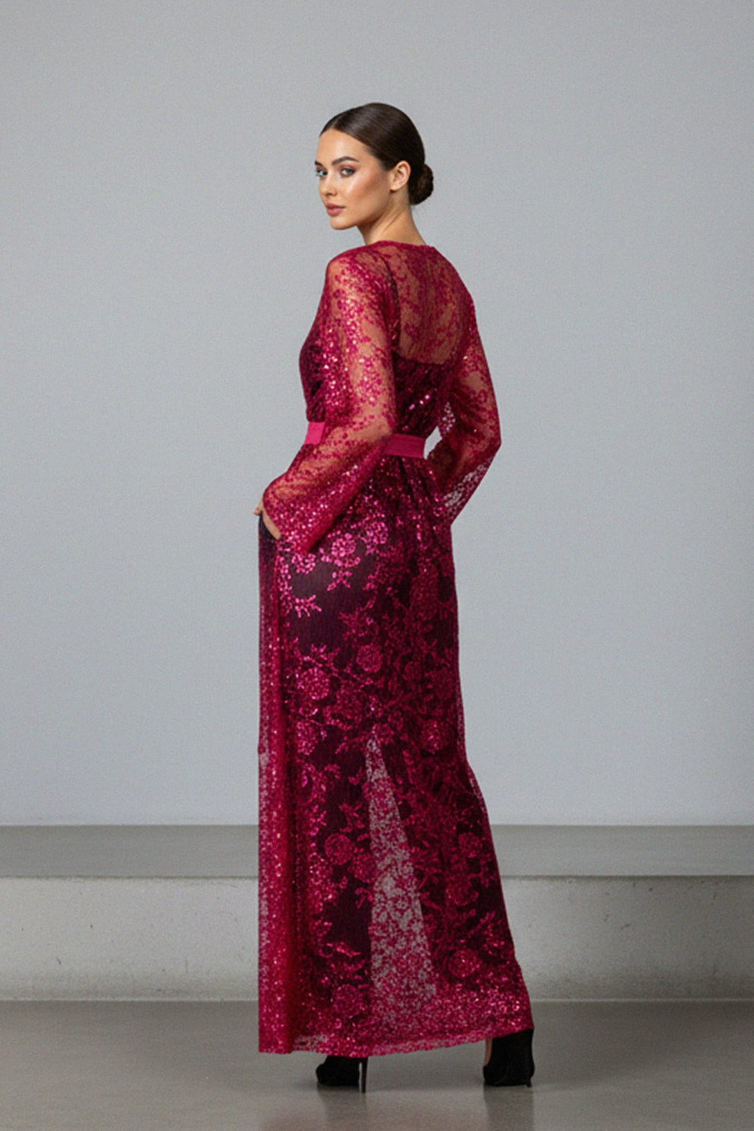 Shahida, Designer Pink Sequin Kaftan for Special Occasions,