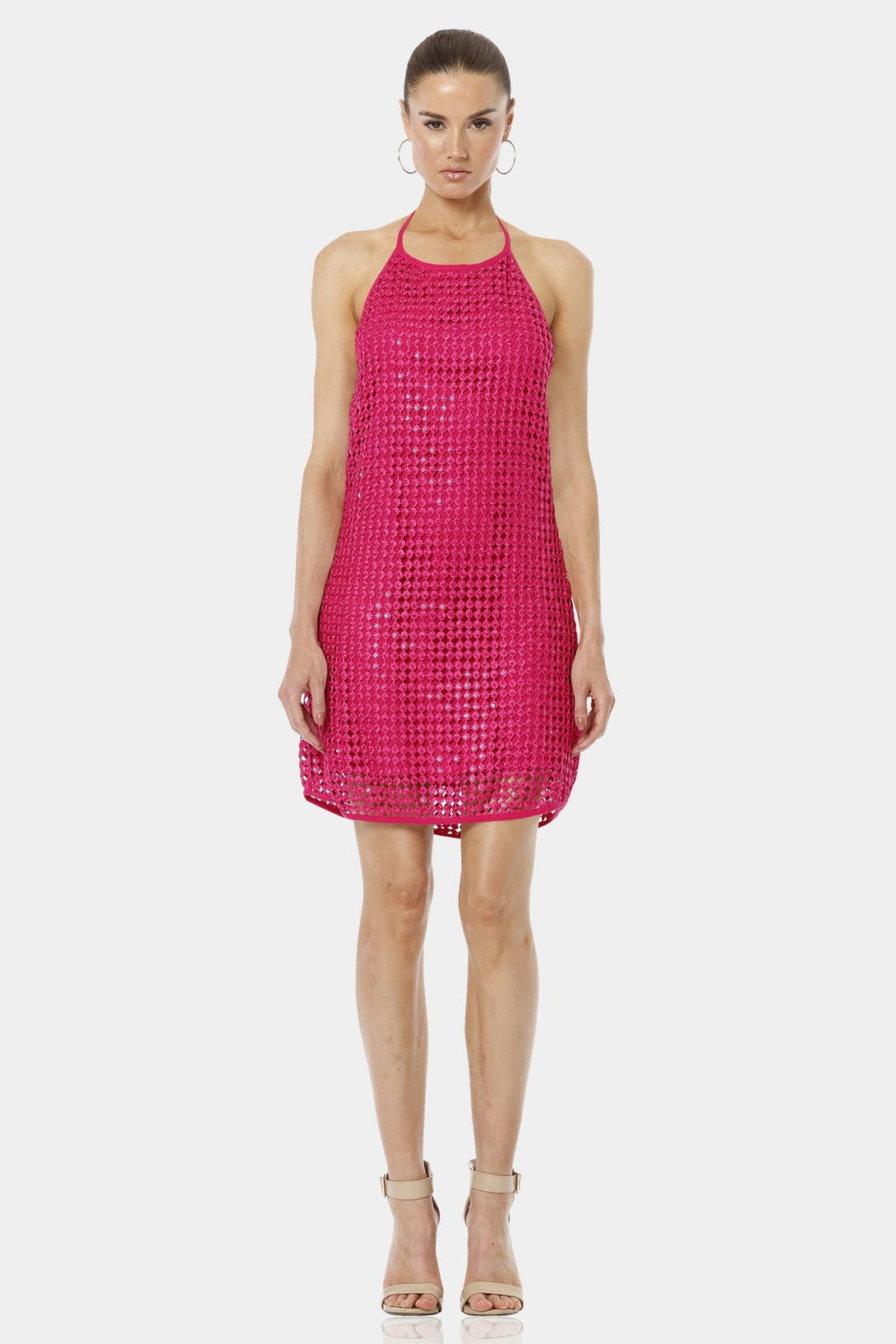 pink sparkly backless dress Hot Pink Beaded Sequin Laxe-Up Maxi Dress | Womens | Medium (Available in L) | 100% Polyester