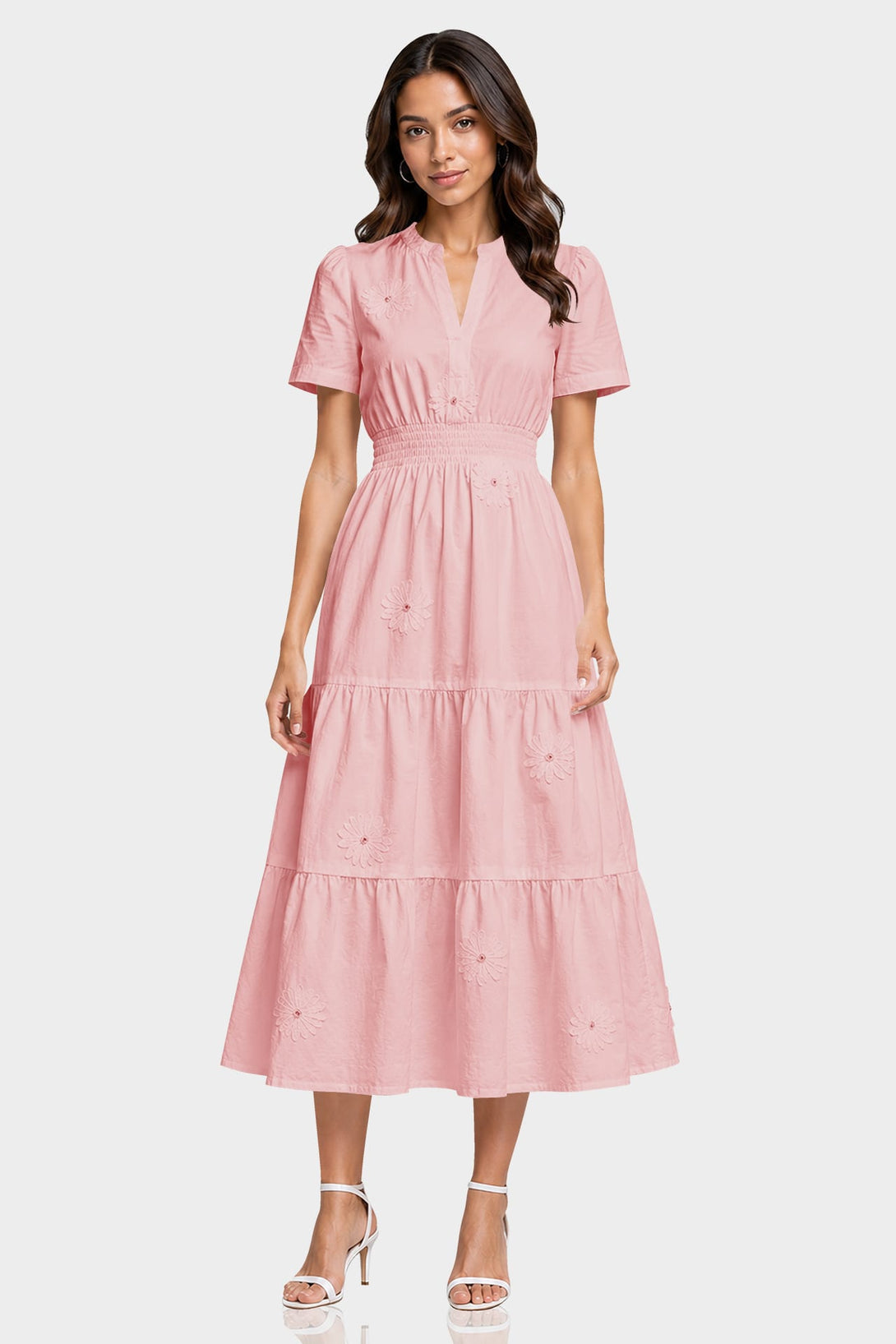 artisanal pink midi dress S Blush 3D Floral Appliqué for Women – Luxury Brunch Dress Mens White Pointy Toe A solid woven midi collection-birthdaydresses Ages:8-9 Years