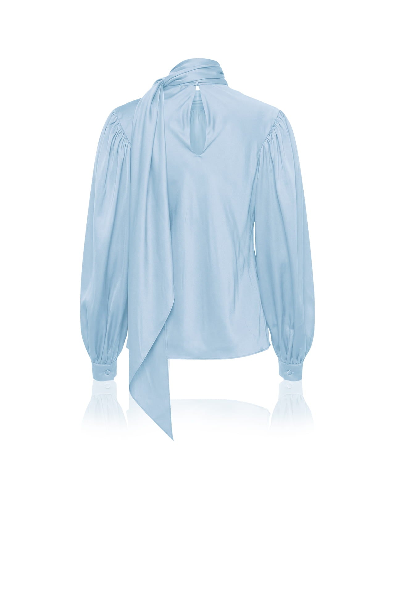 Powder Blue Satin-Twill Tie-Neck Blouse | Shahida – Shahida Parides