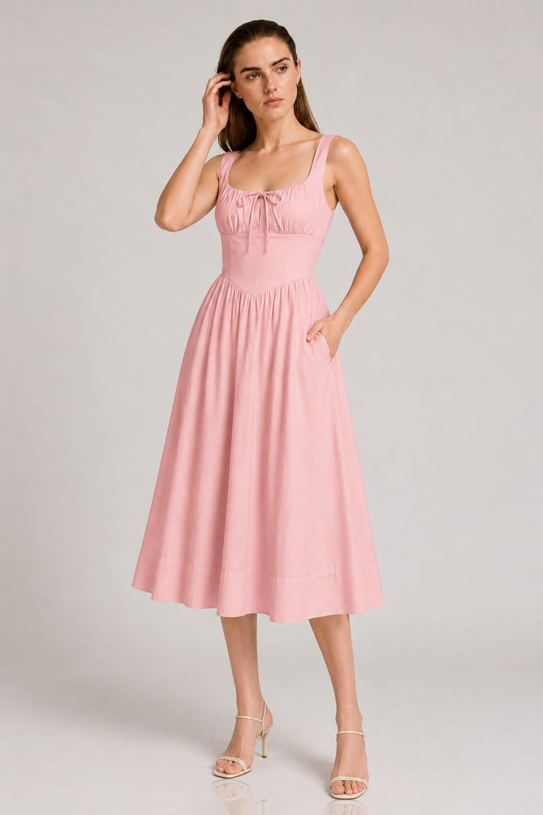 corset midi dress pink Clothing : Midi Dresses : 'Tana' Pink Strapless Corset Midi Dress