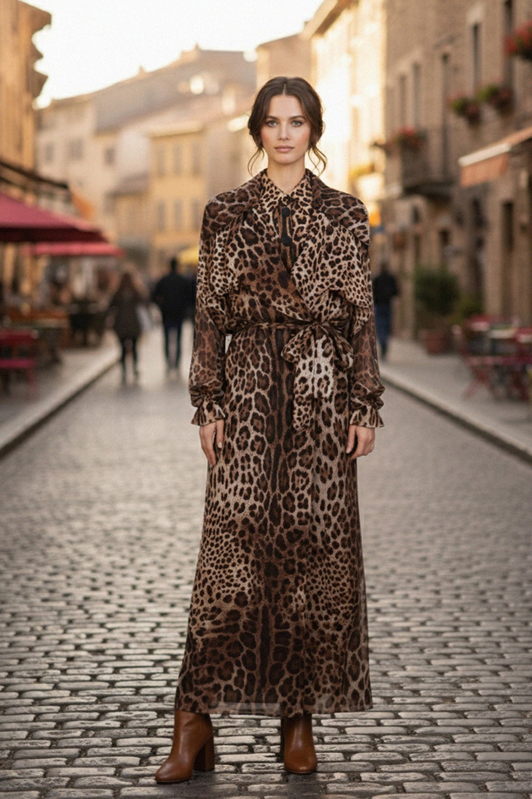 Women’s classy leopard print long coat, shahida uae