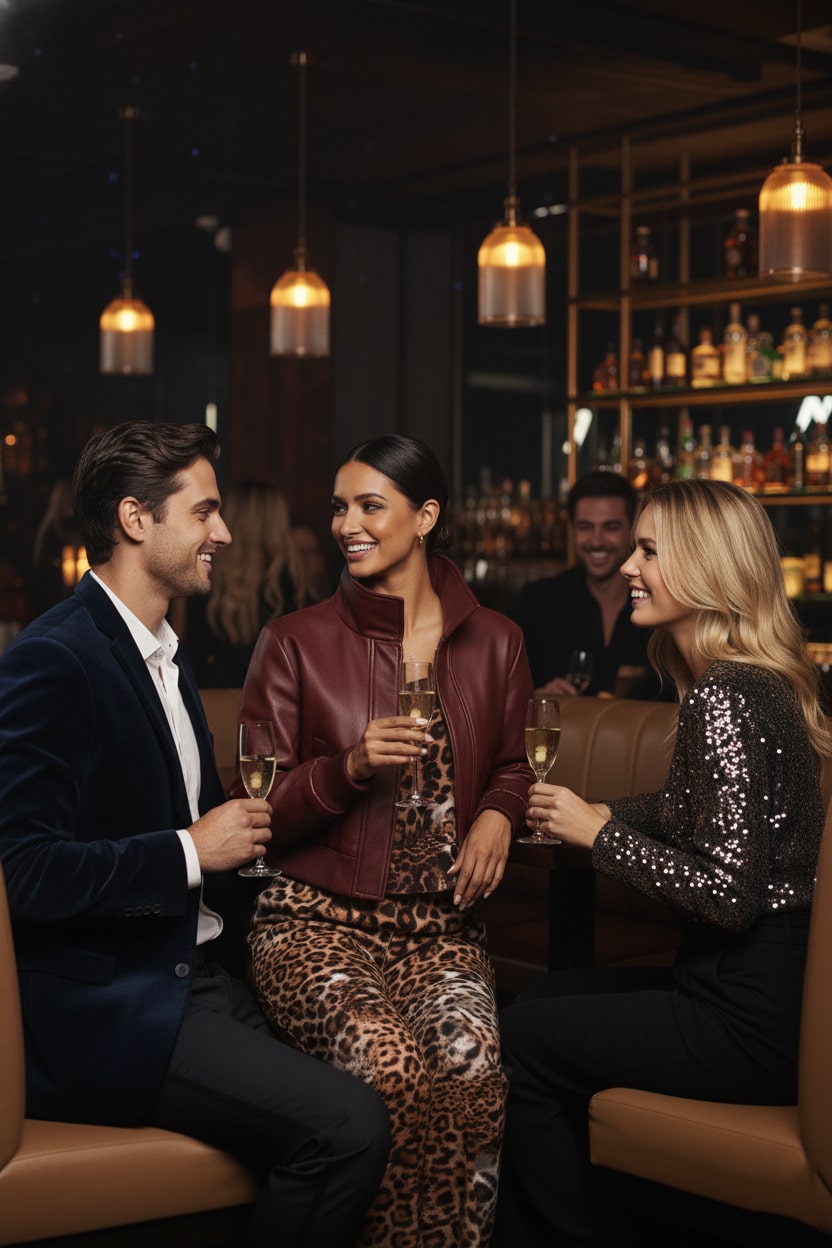 women’s maroon leather jacket styling, premium animal print fashion, Shahida uae