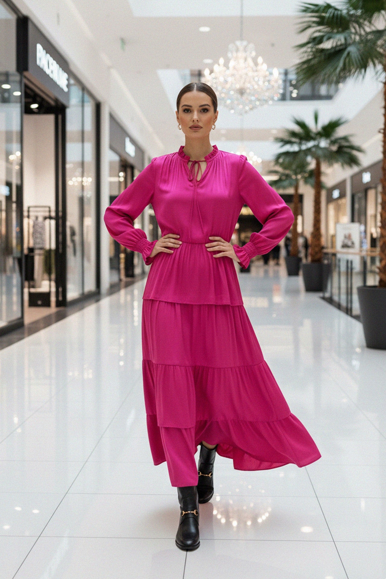 S Fuchsia Elegance Tiered Maxi Dress Premium Flowing Long S Fuchsia Elegance Tiered Maxi Dress Premium Flowing Long