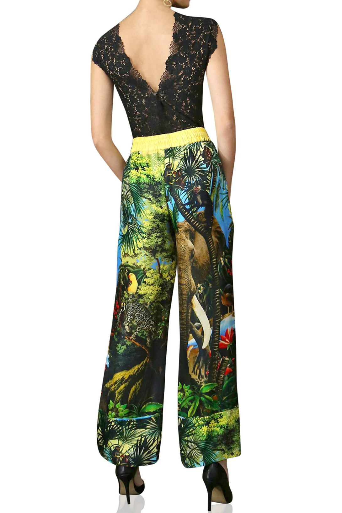 Kyle Richards pants, luxury silk pants, designer womens pants, patterned silk trousers, flowy silk bottoms