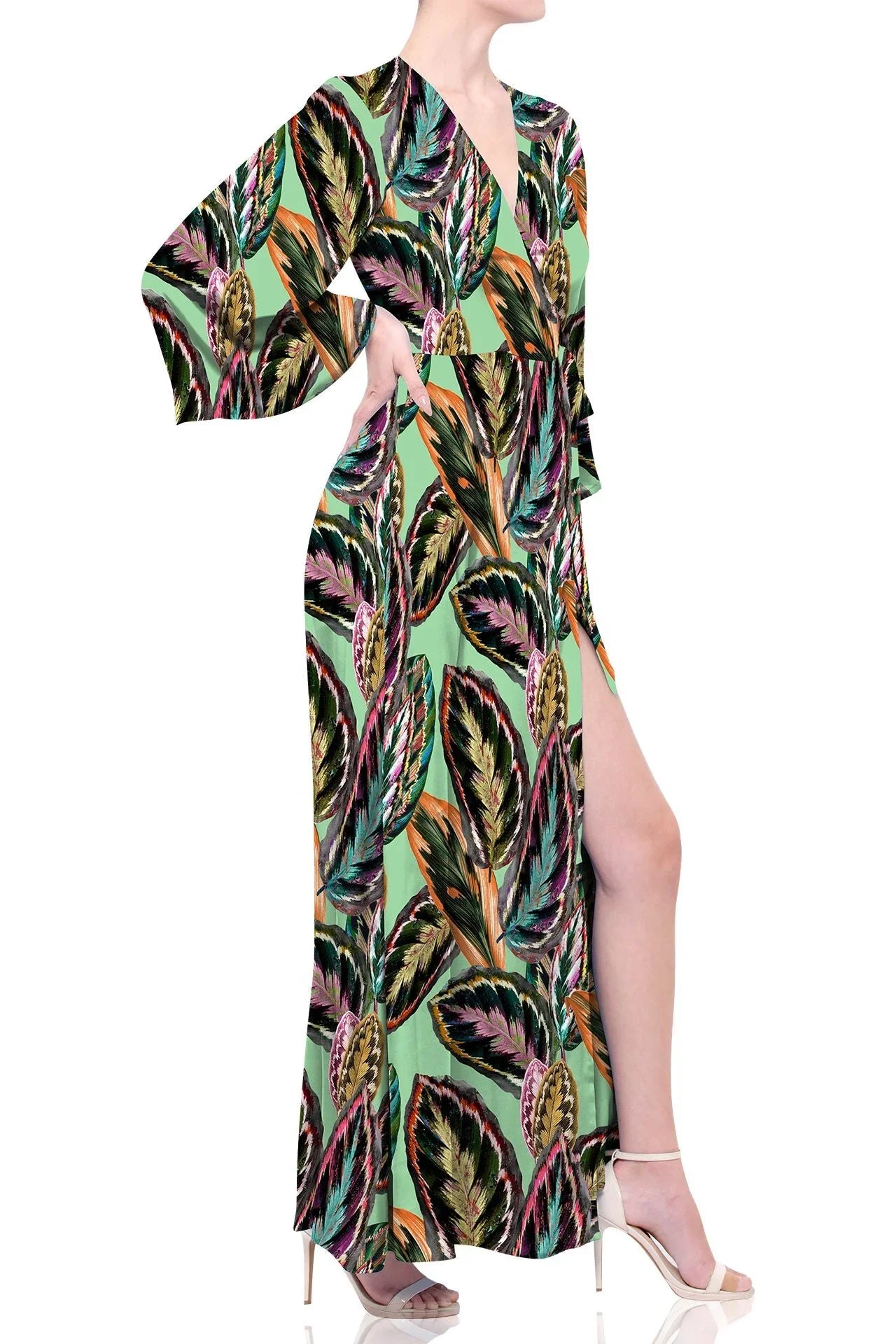 green leaf wrap dress Witchy Botanical Raven Maxi-Wrap Dress