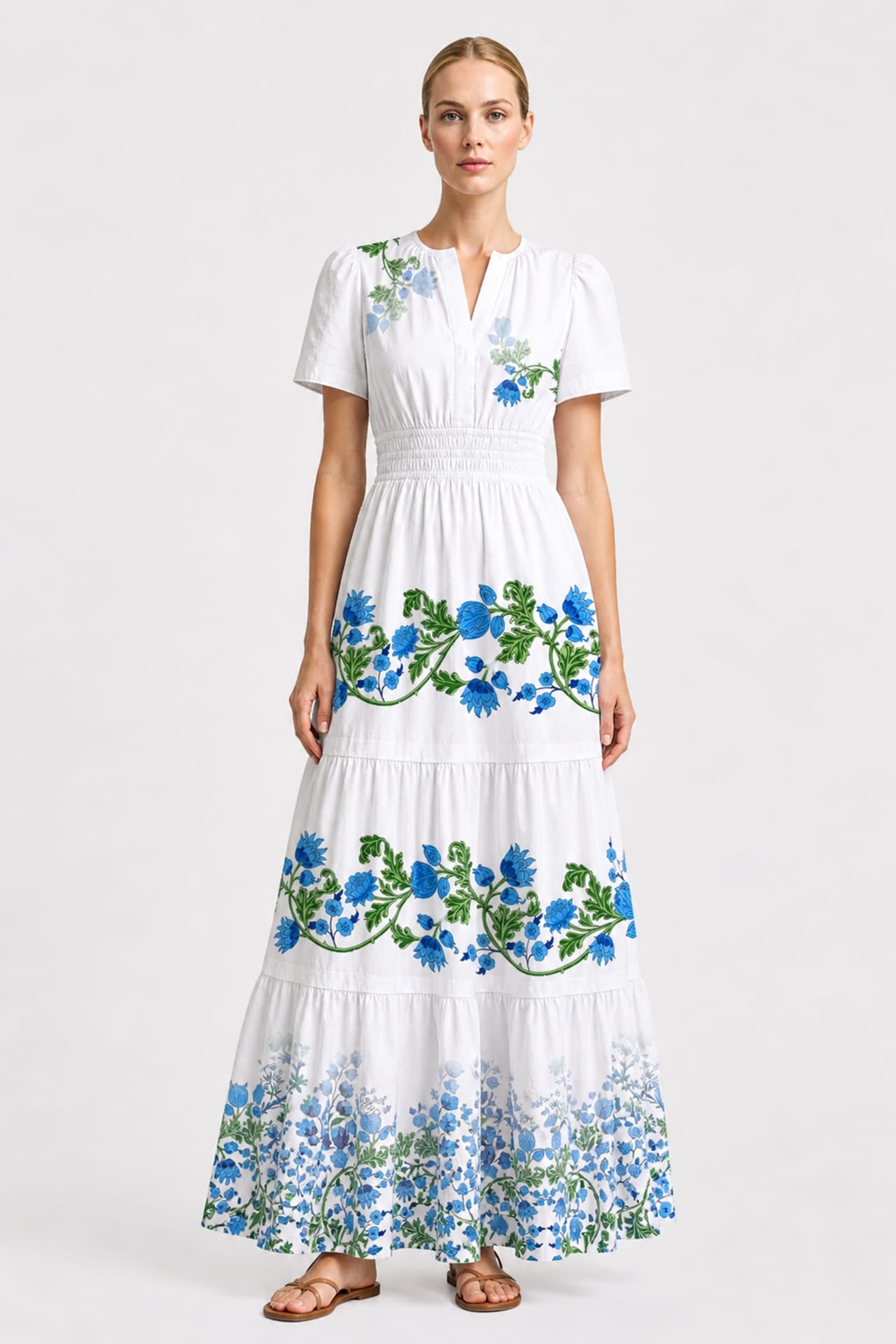 Blue and White Floral Resort Maxi Dress