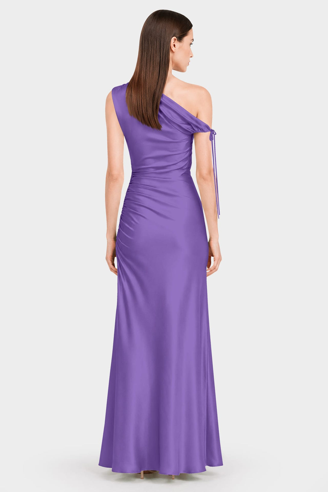 purple bridesmaid dresses one shoulder S Ruched Stretch Satin Evening Gown in Hang Or Line Dry Navy Dress Pants with leaf embroidery Size:EU 44 - US 10.5 / 11