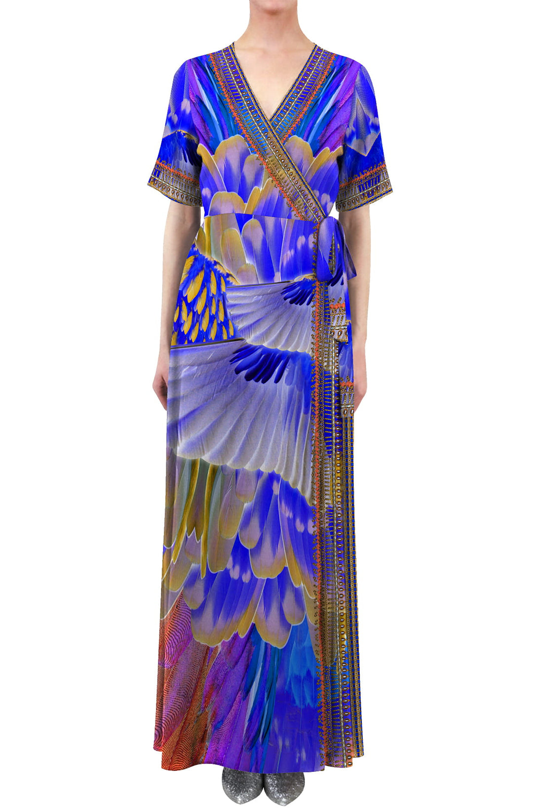 M Purple Rain Abstract Print Wrap Maxi Dress
