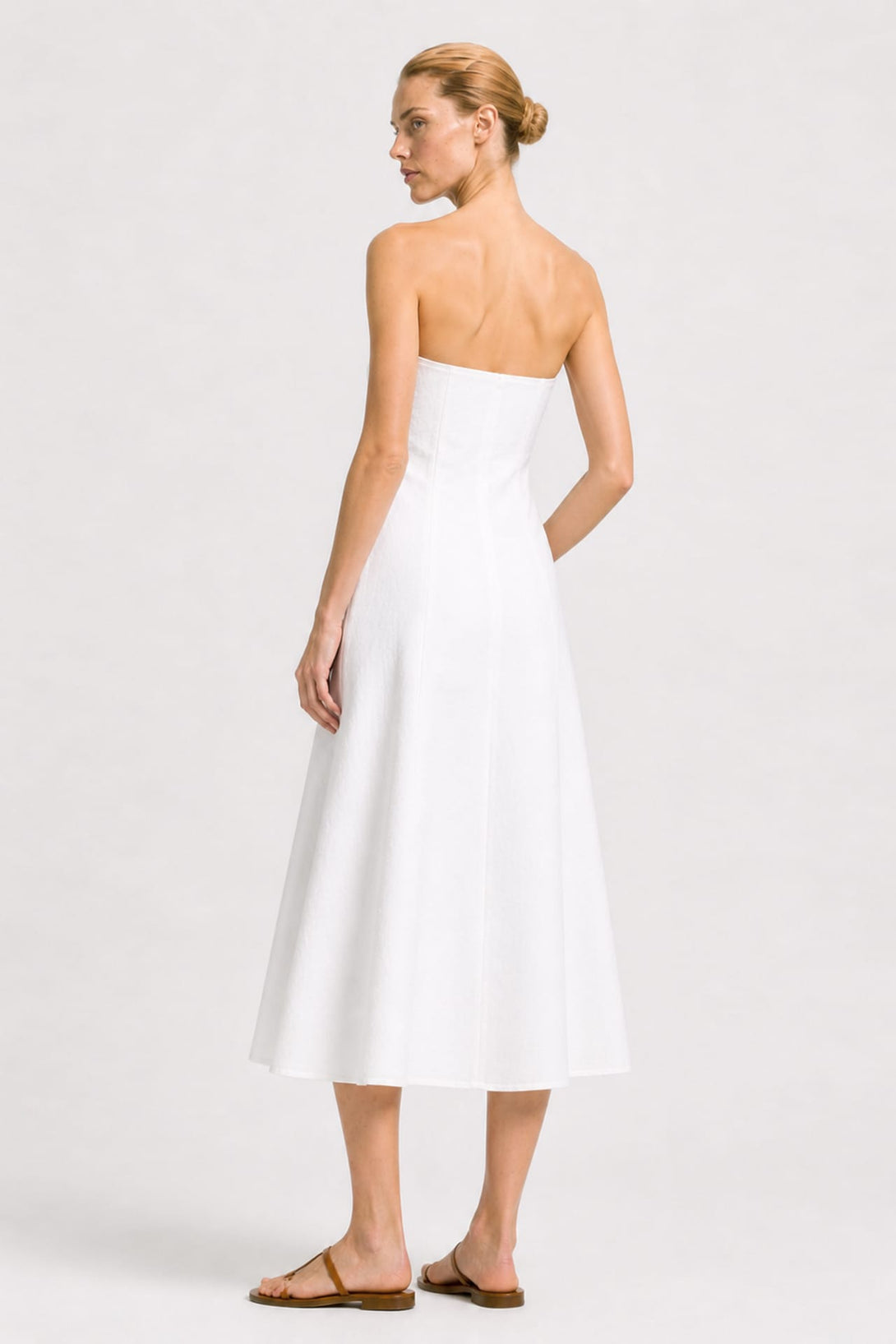 S White Strapless Organic Cotton Poplin Midi Dress for Modern Brunch Dates