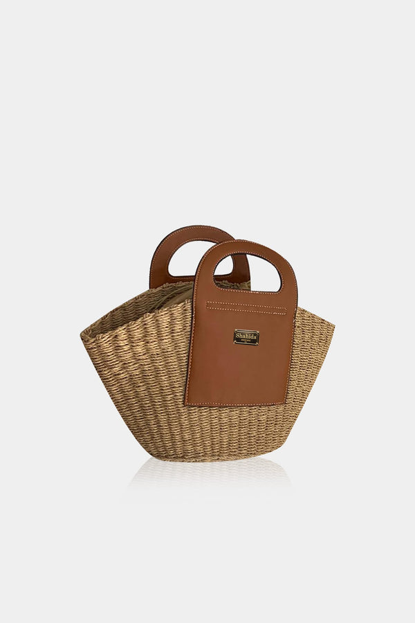 Brown Designer Woven Handle Bag