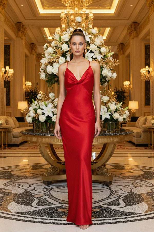 Aura Red Seductive Long Bodycon Dress