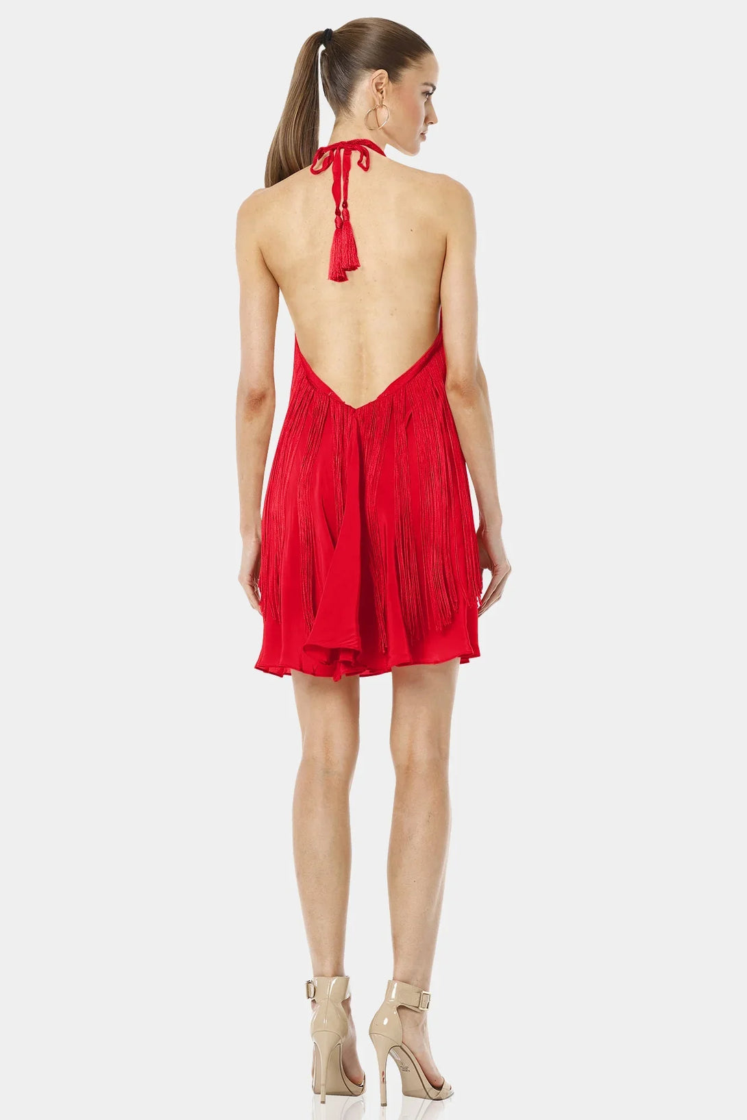 halter backless, mini dress, soft color, chic summer, warm vibe, flirty style, trendy mini, airy design, feminine outfit