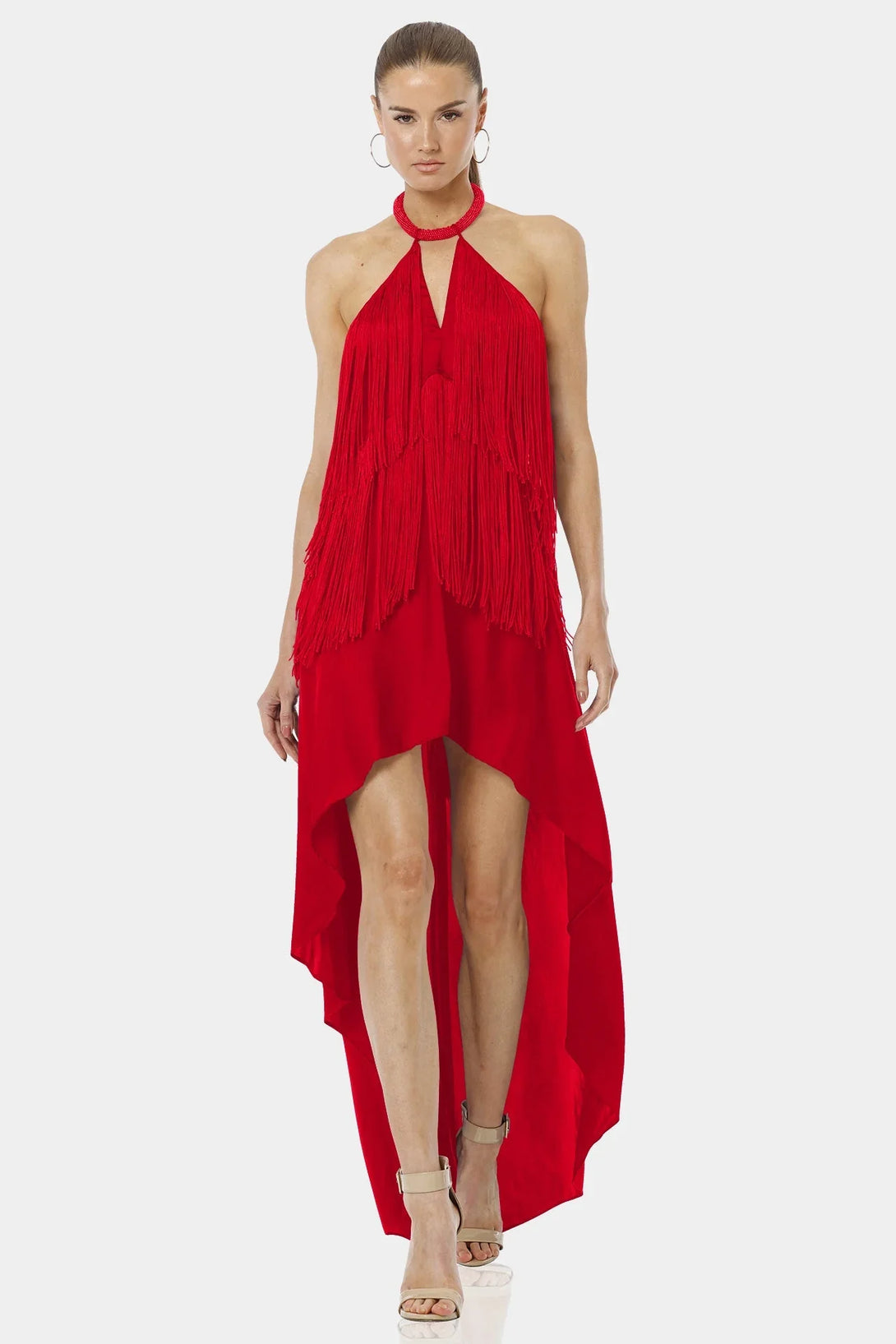 Red Dress | Fringe Halter Dress | Shahida Parides Red Dress | Fringe Halter Dress | Shahida Parides