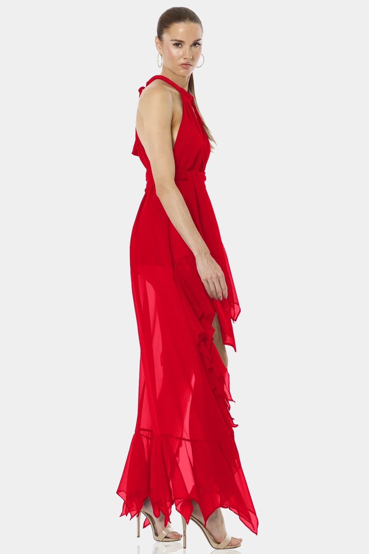 open lace back dress Guadalupe. One Shoulder Ruffled Maxi Dress – ELF main image 1