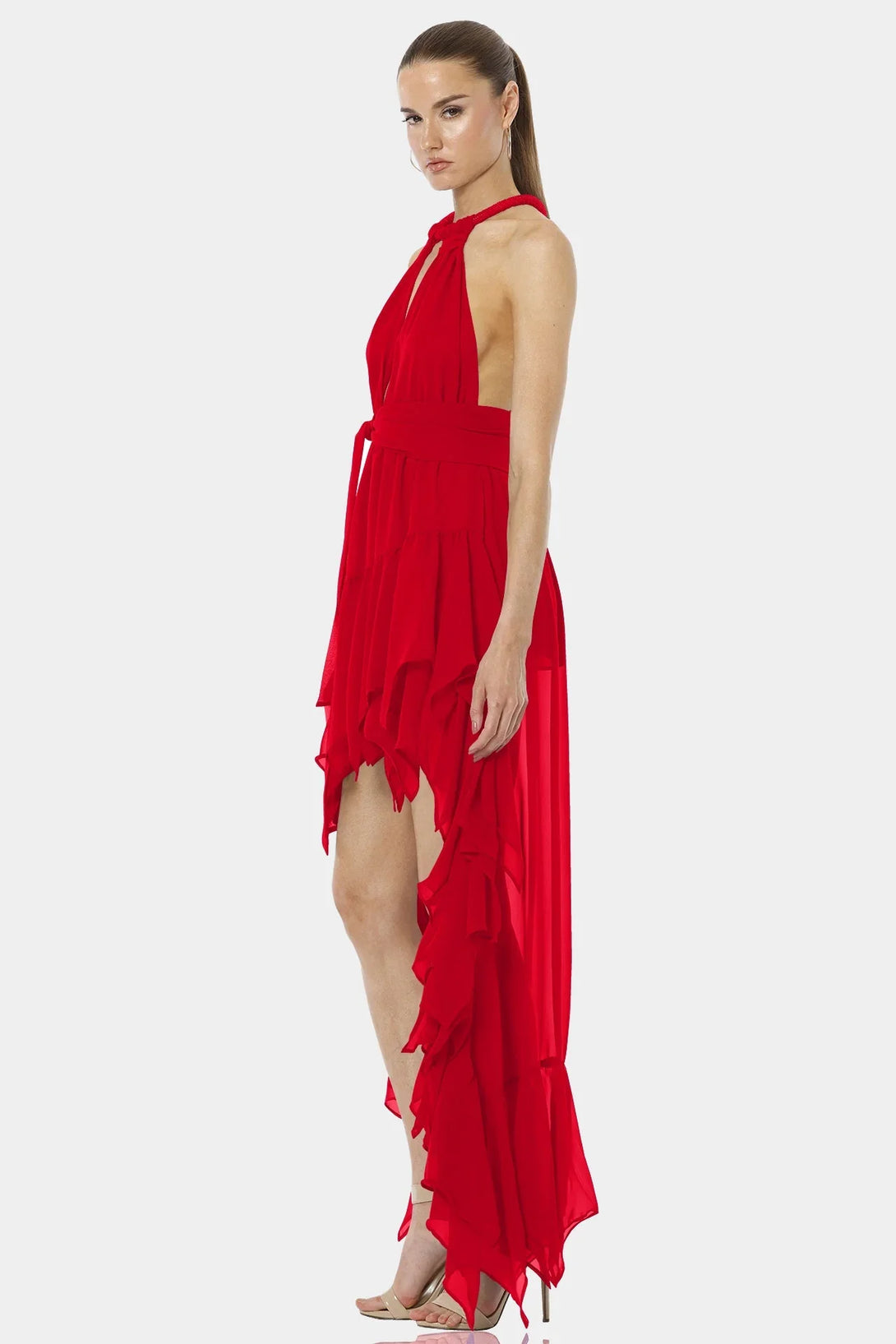 high low red dress Red High Low Dress | Plunged Neckline | Asymmetrical Dress