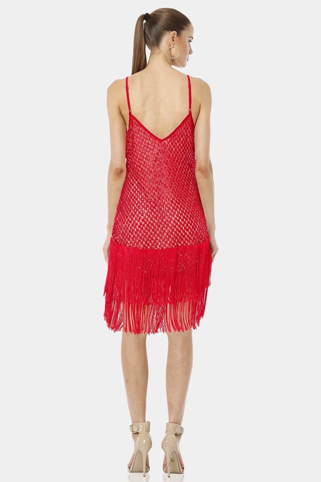 Extra Large Chili Red Midi Dress With Long Fringe Extra Large Chili Red Midi Dress With Long Fringe