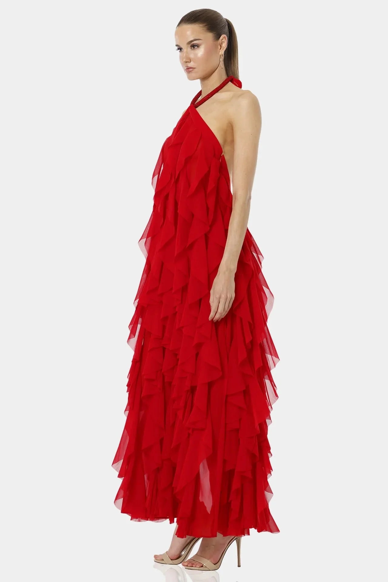 red layered ruffle dress Tiered Ruffle Dress Garnet, Garnet / XL