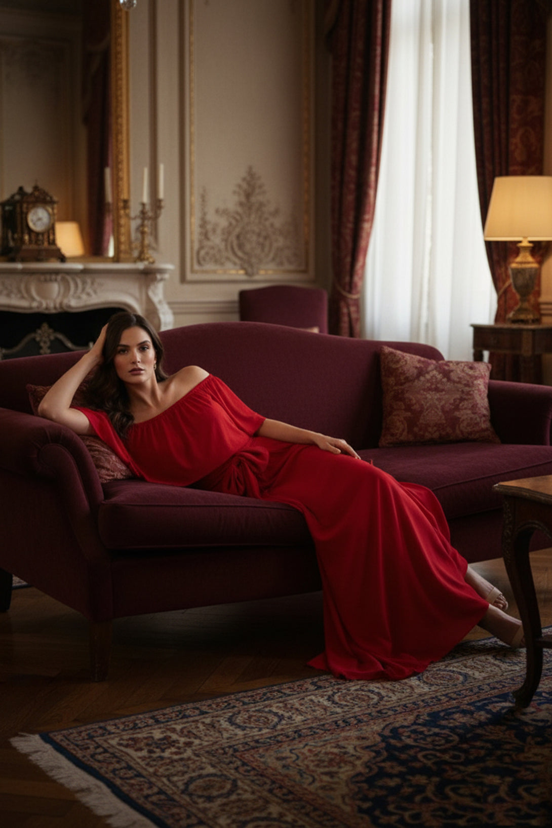 L Elegant Off-Shoulder Red Dress for Women L Elegant Off-Shoulder Red Dress for Women
