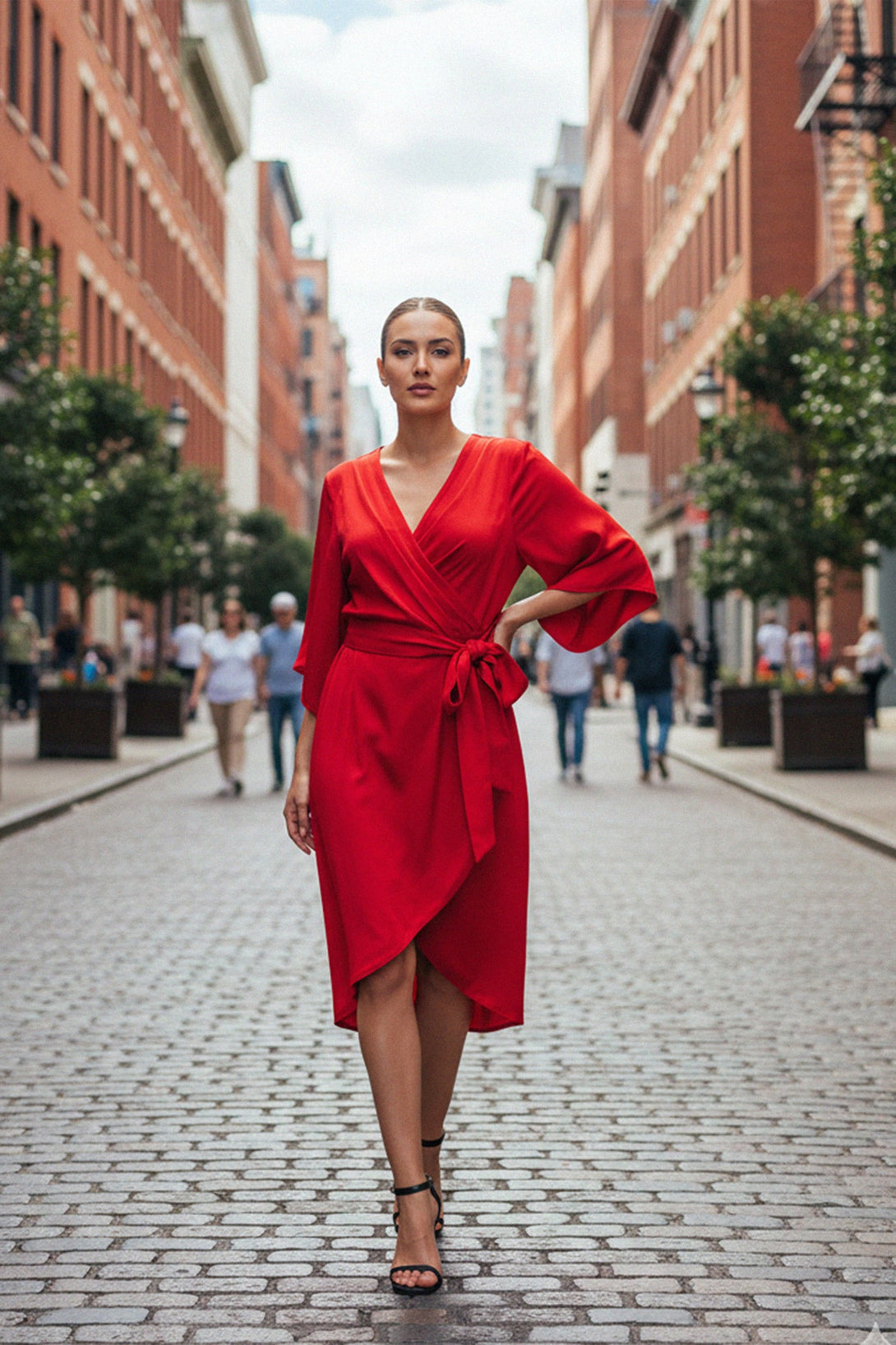 ladies red wrap dress Wrap Linen dress, Short sleeve Red Linen Wrap dress, Summer Linen Midi dress, Womens dress, Long Linen dress, Handmade Linen dress 5202#