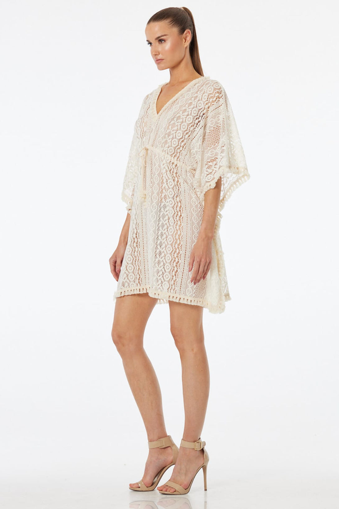 resort cover up dress Boho Tropical Crochet Beach Cover Up Dress Turquoise Blue / S