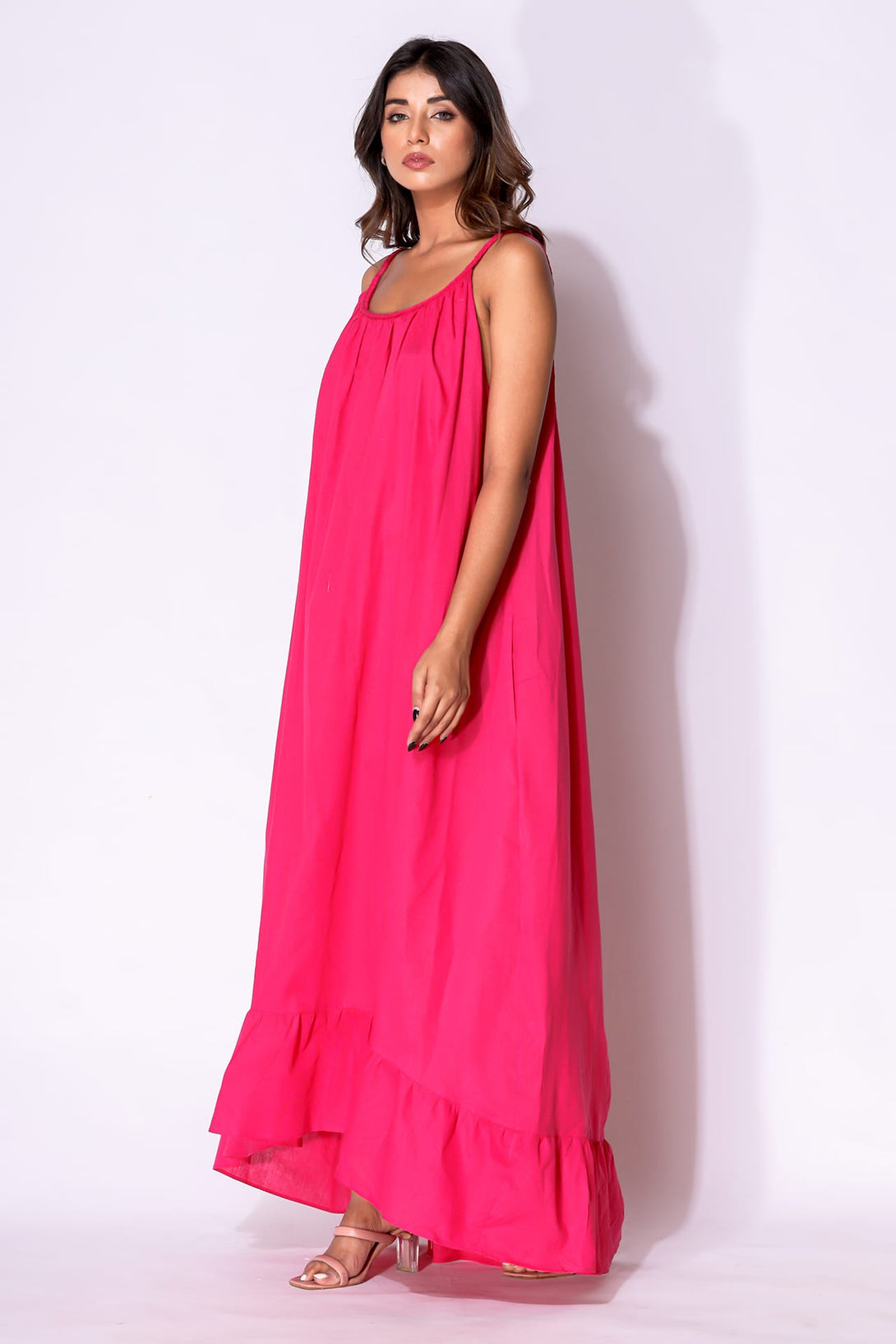 pink resort wear dress Pink Cotton Resort Wear Tie-Up Dress for Plus-Size Women Pink / 5XL