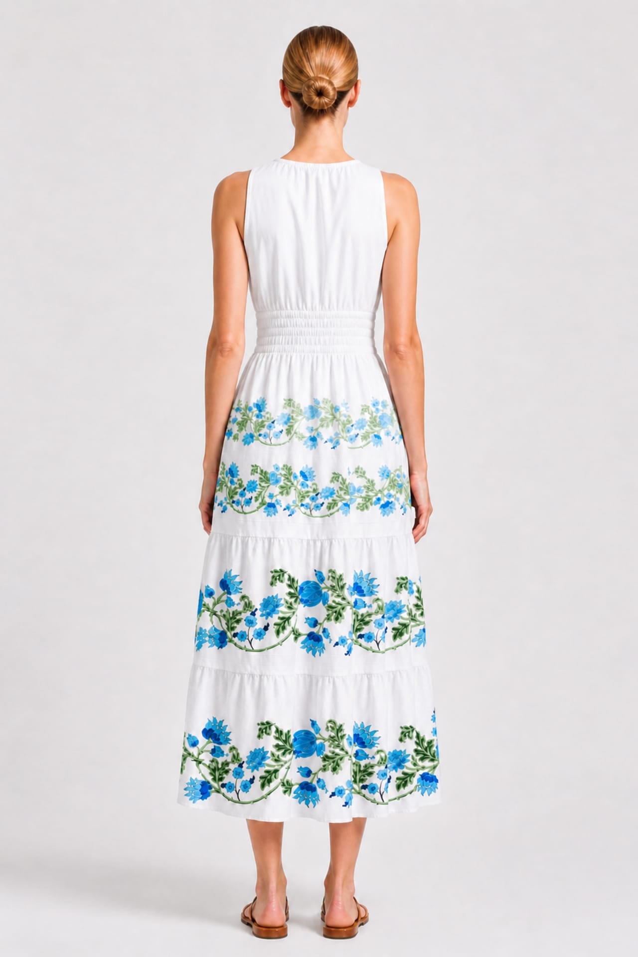 Riviera Botanica organic cotton midi dress designed for elevated European fashion by Shahida Parides for back profile