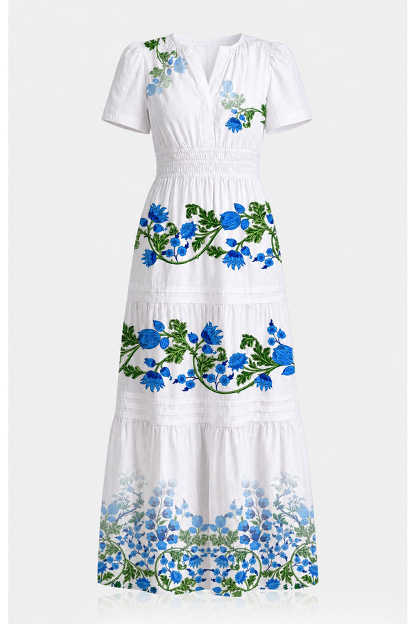 Standard / S Blue and White Floral Resort Maxi Dress