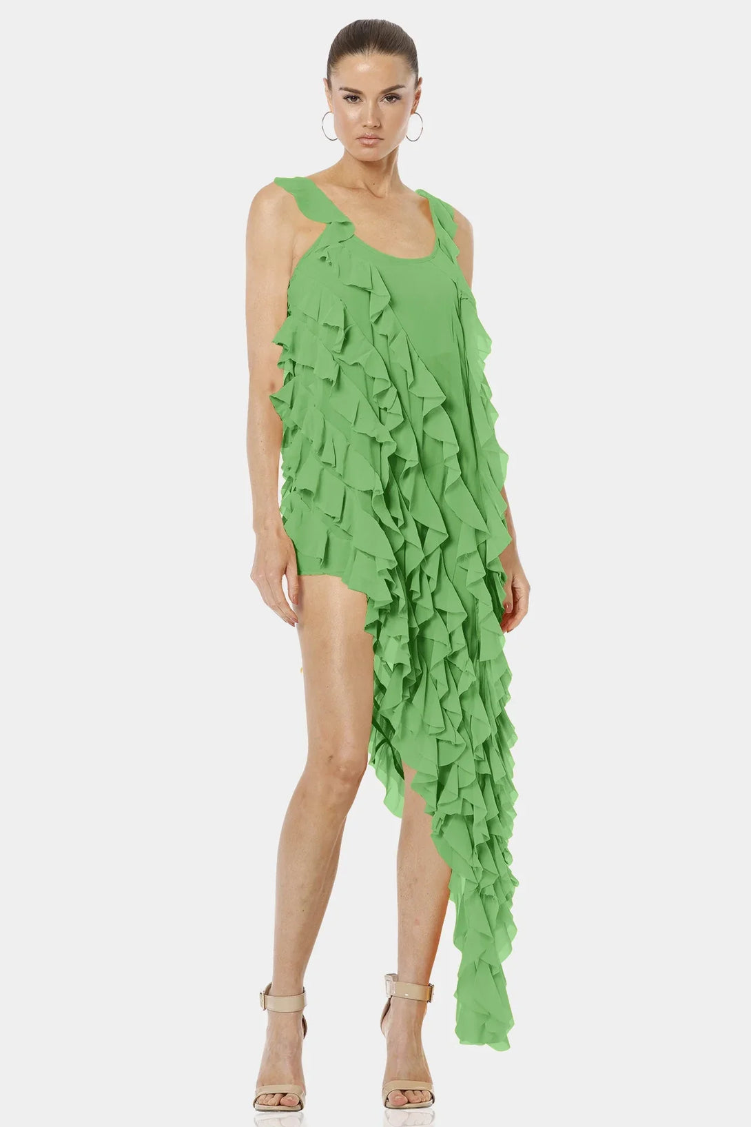 Mint Green Color Dress | Layered Ruffle Dress | Halter Neck | Qishma Medium Mint Green Color Dress | Layered Ruffle Dress | Halter Neck | Qishma Medium