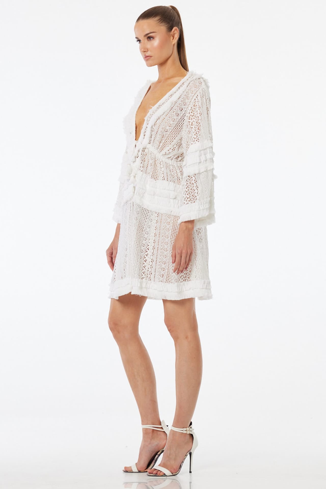 White Sheer Lace Mini Resort Dress for Beach Vacations – Shahida Parides