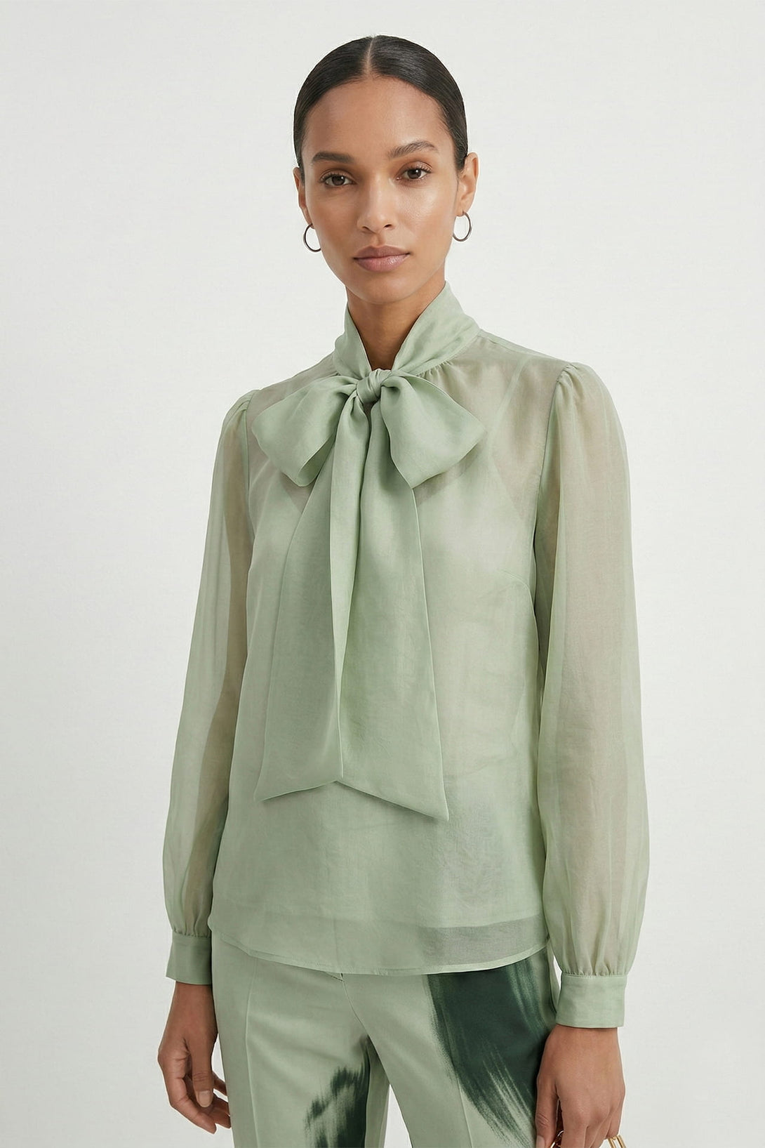 sage dress shirt S Green Tie Neck Sheer Organza GST70647 QSAWXQZ Christmas Dresses for pearl buttons Size:14 Boys