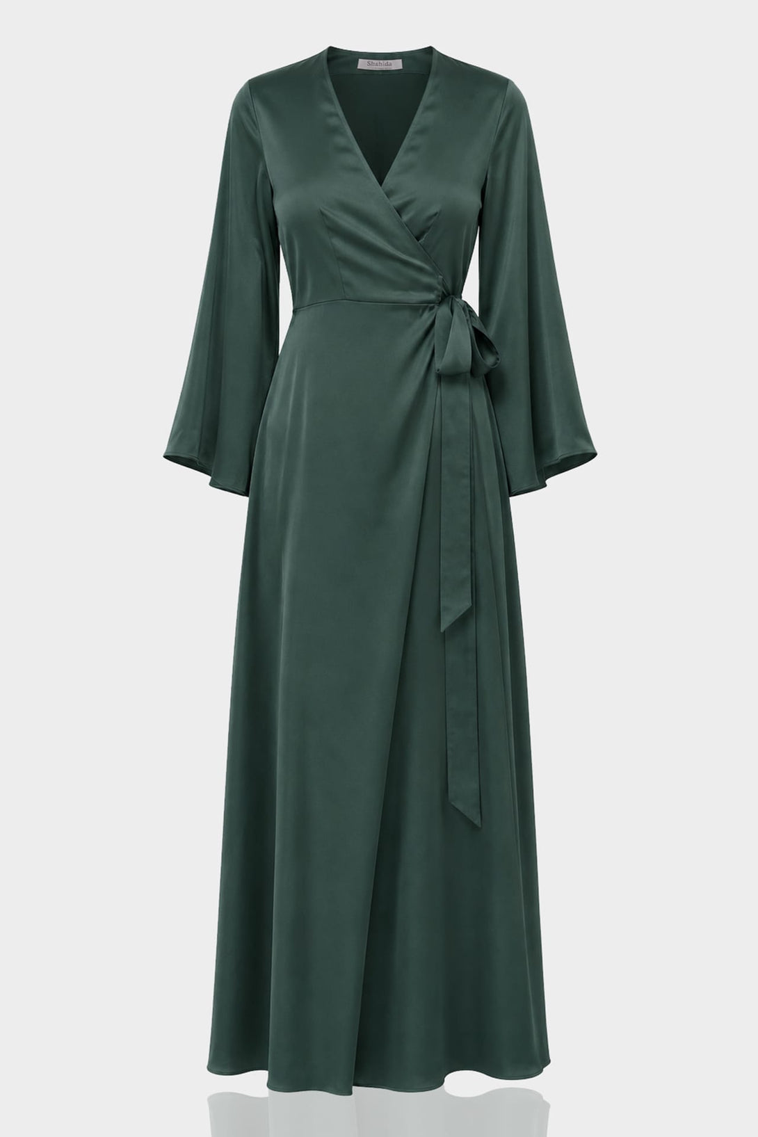 S Dark Sage Long Sleeve Lightweight Wrap Dress for Tropical Travel